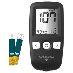 sd codefree glucometer machine | Easy & accurate testing of Blood Glucose levels at home | SD Biosensor | 100 Test Strips + 100 Sterile Lancets + 1 Lancing device image 1