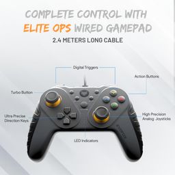 EvoFox Elite Ops Wired Gaming Controller for PC, Android TV and PS3 with 2.4m Long Cable | Dual Vibration Rumble Motors | Zero Lag Connectivity with Plug and Play functionality |2.4m Long Cable, X-Input & D-Input | Black image 4