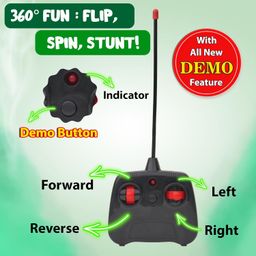 Gooyo 9802 Rechargeable 5 Functions 360° Rotating & Rolling Big Stunt Car Toy with USB Cable & Remote Controller with Demo Feature | Green Color, Power Source: Lithium Battery in Car (Included) image 5