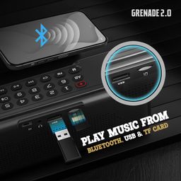 Cubetek Grenade 2.0 Portable Hi-Bass FM Radio with 14 Watts Stereo Sound, Bluetooth, Tf Card/USB Speaker – LCD Display with Song Name, Folder Selection, Type C Charging and More image 5