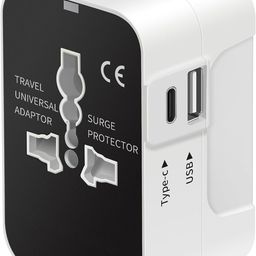 rts Universal Travel Adapter With Type C Usb-C,3 In 1 Universal Adapter Plug,Travel Accessories With 1 Usb,1 Usb-C With 2.4A,Travel Adaptor International All In One For Phone,Laptop,Mobile,Tablet image 1
