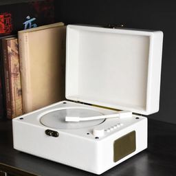 yessz 2024 New Wireless Bluetooth CD Player with Built-in Speaker and USB Playback Retro Design, Rechargeable Battery - Perfect for Music Lover (White) image 2