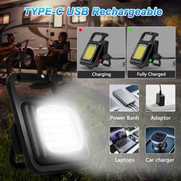 cozomga COB Small Flashlights, 1000Lumens Rechargeable Waterproof Portable Led Work Light Keychain 4 Light Modes Mini COB Working Lights with Folding Bracket and Strong Magnet for Walking RV Camping(4 Pack) image 5