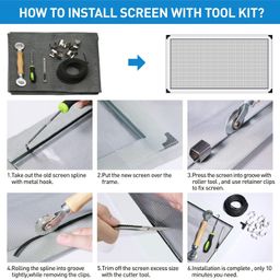 HOMWMPA Screen Repair Kit, 5 in 1 Screen Tool - Screen Roller Tool, Spline Removal Hook,Screen Clips, Retainer Spline (32 ft) and Screen Cutter for Replacing & Installing Door and Window Screens image 2