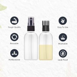 Ikis 100Ml Hair Root Applicator Bottle With Comb Cap & Fine Mist Spray For Hair Oil, Medicines & Beauty Products, With Flip Top Cap|Refillable, Reusable, Multipurpose (Set Of 2+2) - Transparent image 4