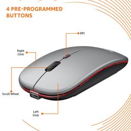 amazon basics 2.4GHz Wireless + Bluetooth 5.1 Mouse, Multi-Device Dual Mode Slim Rechargeable Silent Click Buttons Wireless Bluetooth Mouse, 3 Adjustable DPI image 3