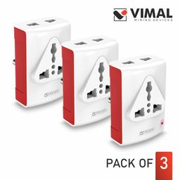 vimal wiring devices Vimal Crysta 3 Pin Travel Universal Multiplug Adaptor with Indicator,6A 240V (Pack of 3),White & Red image 5
