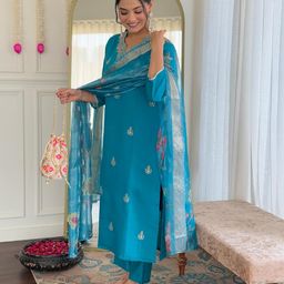 naixa Women's Viscose Embroidered Straight Kurta with Pant and Dupatta Sets (NX-690) image 3