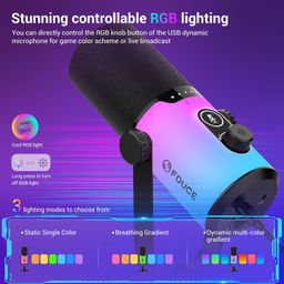 FDUCE USB/XLR Gaming Dynamic Microphone for Podcast Recording, PC Computer Gaming Streaming Vocal Mic with RGB Light, Mute Button, Gain Knob,Headphones Jack, with Boom Arm (D20+) image 4