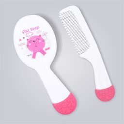 1st Step Matte Collection Easy Grip, Soft & Gentle Comb and Brush Grooming Set - Pink image 1