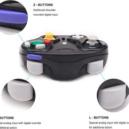 VTone Wireless Gamecube Controller, 2 Pieces 2.4G Wireless Classic Gamepad with Receiver Adapter for Wii Gamecube NGC GC (Black and Silver) image 4