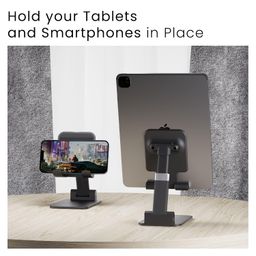 Ambrane Tablet & Mobile Holder for All Smartphones, Tabs, Kindle, iPad Mobile Holding Tabletop Stand, Height Adjustment, Foldable Design, Multipurpose, Anti-Skid Design (Twistand +, Black) image 2