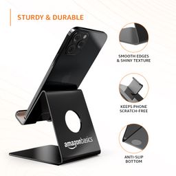 amazon basics Desktop Mobile Stand Phone Mount Tabletop Holder for Phones and Tablets - Black image 3