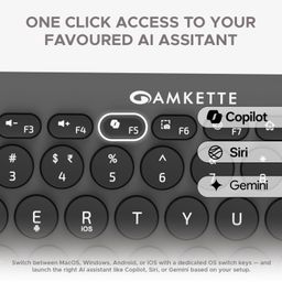 Amkette Optimus BT 4 in 1 Wireless Keyboard/Bluetooth Keyboard, 2.4 GHz & 3X BT 5.0 Connectivity, Compact Keyboard, On/Off Switch, Silent Retro Pop Keys, Shortcut Multimedia Keys - Grey image 4
