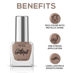 RENEE Glitterati Nail Paint - Copper Crush 10ml, Quick Drying, Glittery Finish, Long Lasting, Chip resisting Formula with High Glitter & Full Coverage, Acetone & Paraben Free image 3