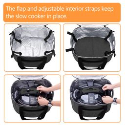 LUXJA Insulated Slow Cooker Bag (with a Bottom Pad and Lid Fasten Straps), Carrier Case Fits for Most 6-8 Quart Oval Slow Cooker, Black image 4