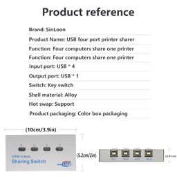 SinLoon Printer Splitter,USB Printer Sharing Switch4 Ports,4 PCs Share 1 USB Device,High Speed Sharing Switcher Printer Scanner External(1 to 4) image 4