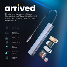 digitek Digitek® (DUH 007) Metallic Body 7-in-1 Type C USB 3.0 Hub, SD, Micro SD Reader & 4K HDMI, 5Gbps High Speed Data Transfer, USB Splitter for Laptop, Wide Compatibility with Windows, Mac, Mobile HDD image 2