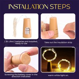 Lexton 20 LED Wine Bottle Cork Lights Copper Wire String Lights (Warm White, Pack of 2) - Includes Additional 3 Button Cells for Extended Use image 4