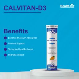 Healthvit Calvitan-D3 Calcium 500mg & Vitamin D3 400IU | For Healthy Bone And Joints | Sugar Free 20 Effervescent Tablets (Orange Flavor) image 3