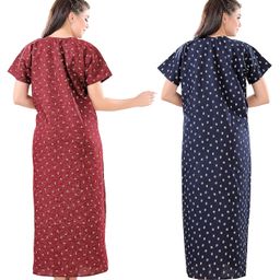 ankona Feeding Nighty Combo in Cotton with Buttons 3 on Neck for Comfortable Wearing & 2 zips on Front for Feeding Purpose Maternity Nighty Cotton Feeding Nighty Combo of 2 Pirces image 2