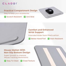 CLADD INTERNATIONAL Vegan Leather Mouse Pad Wrist Rest Ergonomic Mousepad Stitched Edge | Cushion Foam Support & Pain Relief | Suitable for Computer Laptop | Non-Slip Hard Base | Grey image 2