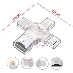 Wayona 4 in 1 OTG Card Reader Four Ports : Lightning Type C Micro USB USB Card Reader - Like Iflash, Idisk for iPhone, Ipad, Micro USB, SDHC Lightning Flash Drive (NO Memory, Silver) image 2