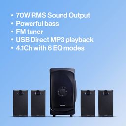 PHILIPS Audio TAV7477 4.1 Channel 75W Bluetooth Multimedia Speaker System with 2x15W & 2x5W Satellite Speakers, Multi-Connectivity Option with Supporting USB, AUX, FM & Remote Control (Black) image 2