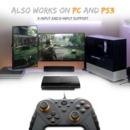 EvoFox Elite Ops Wired Gaming Controller for PC, Android TV and PS3 with 2.4m Long Cable | Dual Vibration Rumble Motors | Zero Lag Connectivity with Plug and Play functionality |2.4m Long Cable, X-Input & D-Input | Black image 3