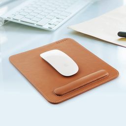 CLADD INTERNATIONAL Vegan Leather Mouse Pad Wrist Rest Ergonomic Mousepad Stitched Edge | Cushion Foam Support & Pain Relief | Suitable for Computer Laptop | Non-Slip Hard Base | Brown image 1