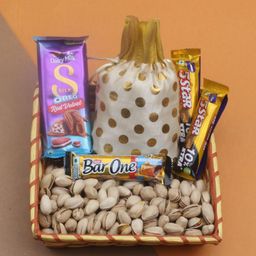SFU E Com strengthen your bond with by sending a basket full of healthy delights including Pistachios Nut, along with Cadbury Silk Oreo Red Velvet chocolates to wish them | 387 image 1