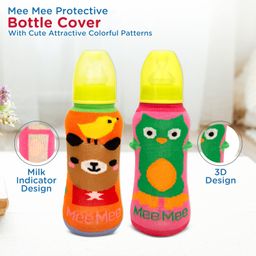 Mee Mee Soft Plush Stretchable Baby Feeding Bottle Cover with Cute Animated Overall Print (Pk-2) Multicolour image 2