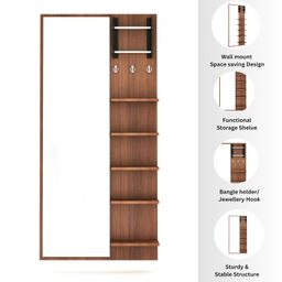 designfit Engineered Wood Wall Mount Dressing Rectangular Framed Table Mirror With Shelves, Bangle Holder & Hooks (Walnut) image 2