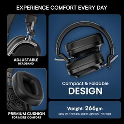 HAMMER Bash Pro 33 dB Hybrid ANC Over Ear Wireless Headphones, 4 Mics for Clear Calling, Charge 10mins = 300mins playtime, 40mm Driver, Transparency Mode, 37Hrs Playtime, Super soft Cushion, 5.3 Black image 5