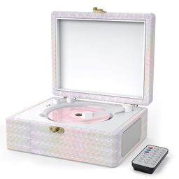 retroaudio CD Player Portable with Stereo Speakers Desktop Bluetooth CD Player for Home Rechargeble Battery Small Retro CD Player with Bluetooth Out & Input, USB Playback, AUX in&Out, White image 1