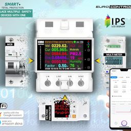 EuroControls EVPSMART+ 100A 2p with WiFi IOT Voltage Current Protector & Multifunction Energy Meter Amps Watts Frequency Power Factor Kilowatt hour IOT - AQI PM Humidity CO2 Temperature Voltage Guard image 2