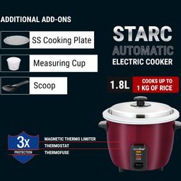 Greenchef Rice Cooker Starc 1.8L (With SS Bowl)- Multi-Color image 3