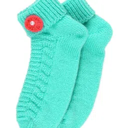 BHARATASYA Ankle Length Flower Crochet Detail Knitted Socks - Blue-picture-2