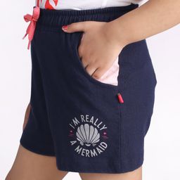 3PIN I Am Really A Mermaid Oyster Shells Placement Printed Side Taped Shorts - Navy Blue-image-91
