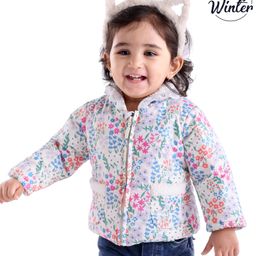 Babyoye Full Sleeves Floral Printed Jacket with Faux Fur - White-picture-5