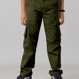 Kiddopanti Solid  Cargo Pant - Military Green-picture-23