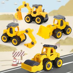 Fiddlerz Construction Truck Toy For Kids SET OF 4 Take Apart Vehicles with Screwdriver Diy Building Playset Toy(Yellow)-12