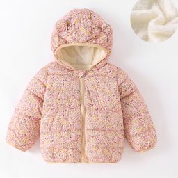 Kookie Kids Full Sleeves Hooded Padded Jacket Floral Print - Pink-image-42