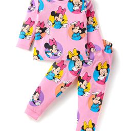 Babyhug Disney Single Jersey Knit Full Sleeves Minnie Mouse Printed Night Suit - Pink-image-70