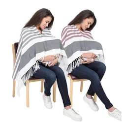 Lulamom Multi-Purpose Breast Feeding Nursing Striped Shawl - Pack of 2 (Grey & Maroon)-picture-13
