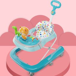 Babyhug Baby Walker with Parental Handle and Musical Toy Tray - Blue-5