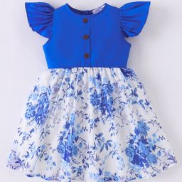 Mark & Mia Frill Sleeves Floral Printed Frock - Blue-image-39
