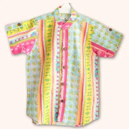 Peekaaboo Kids Pure Cotton Half Sleeves Floral Printed Shirt - Sky Blue-picture-20