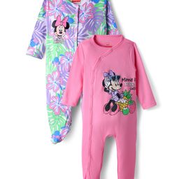 babyhug disney Babyhug Interlock Knit Full Sleeves Footed Sleepsuit With Minnie Mouse Graphics Pack Of 2 - Pink & Purple-picture-3