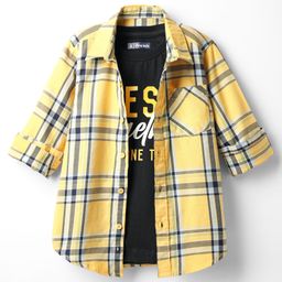 Pine Kids Cotton Woven Full Sleeves Checkered Shirt With T-Shirt - Yellow-picture-43